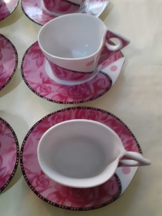 Servici cafea, porțelan China - 6 cești + 6 farfurioare - 100ml.