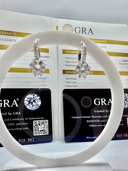 Сребърни обеци с мойсанит (Диамант) 2 карата