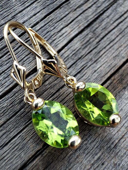Cercei aur 14k cu Peridot natural Unicat