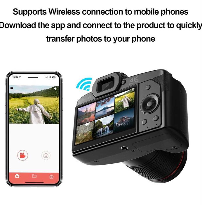 Ретро цифров фотоапарат 4K 64MP Wifi IR SLR предна и задна камера 32G