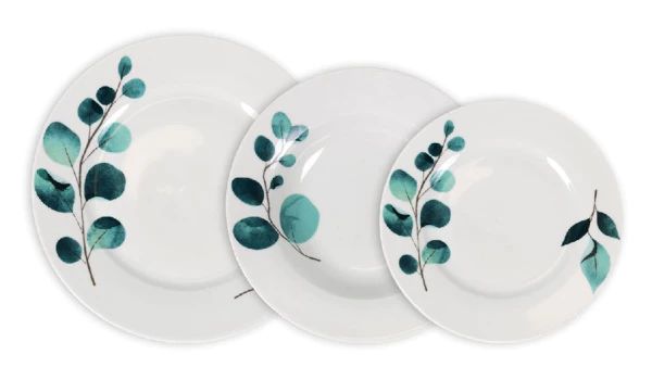 Set vesela masa Detroit 18 piese,ceramica decorata,rotund, Culoare Alb