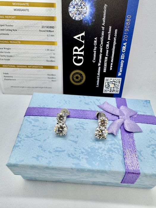Сребърни обеци с мойсанит (Диамант) 1.5 карата