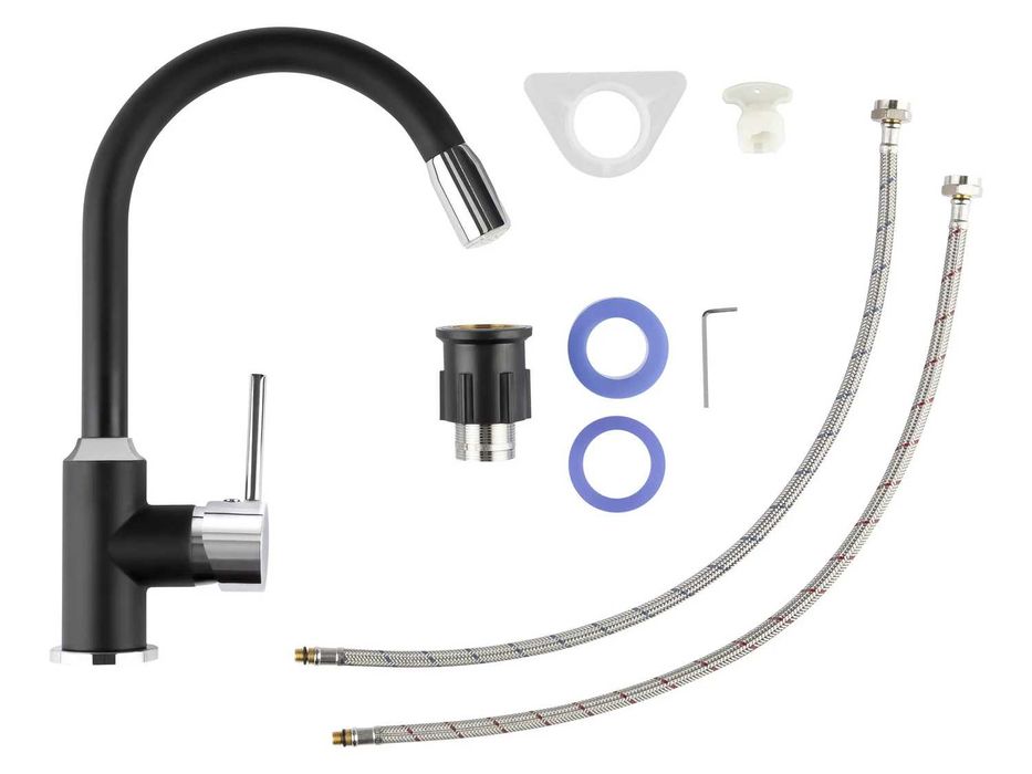 LED смесител за кухненска мивка въртящ се на 360 Хром Черен