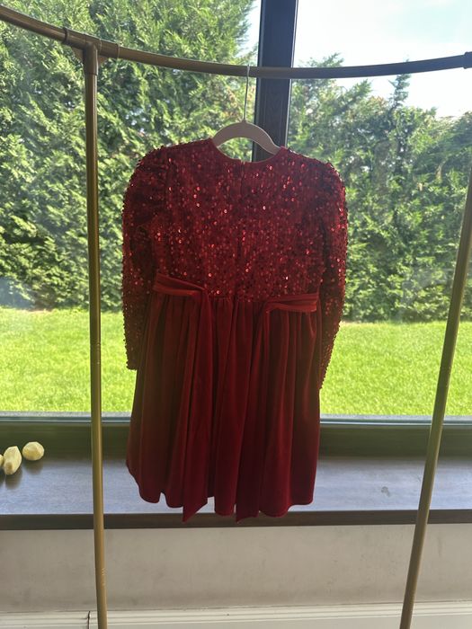 Rochie rosie cu paiete marimea 116/122 SUPERBA / captusita