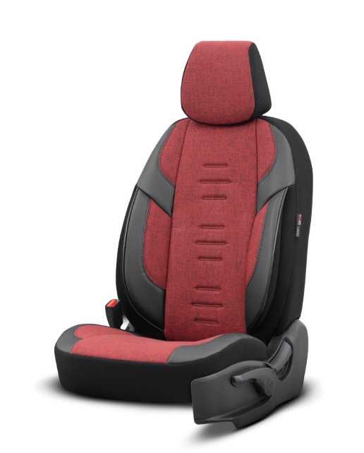 Луксозна тапицерия OTOM текстил с еко кожа THRONE Design – Червено-черна с черен шев