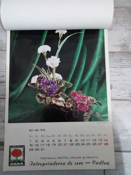 Calendar vechi Floraria Codlea,1978, perioada comunista, Sere Romania