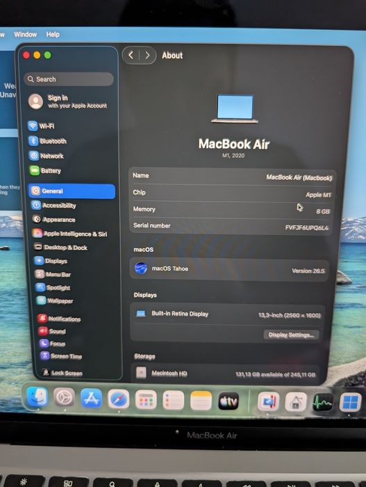 Vand MacBook Air Silver Gray, Apple M1 256GB, 8GB DDR4, baterie 99%