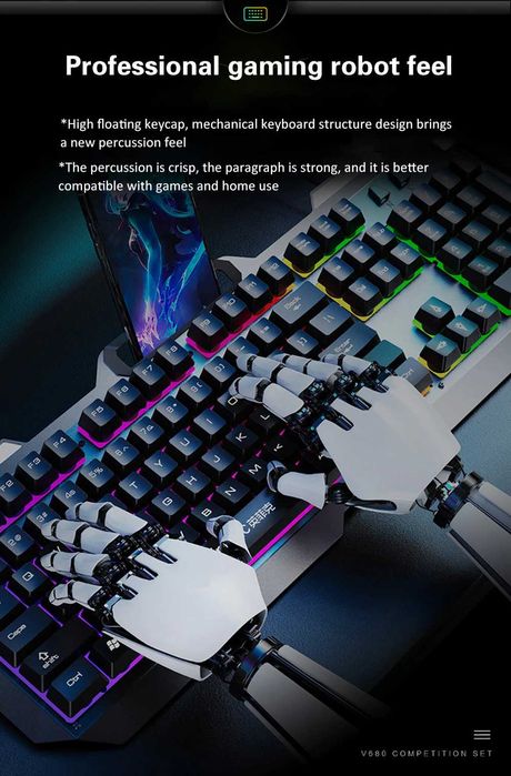 Комплект Gaming STELS V680, USB, Подсветка Rainbow, Клавиатура и Мишка