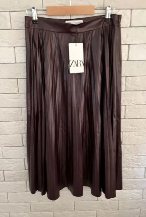 Кожена пола солей ZARA цвят марсала