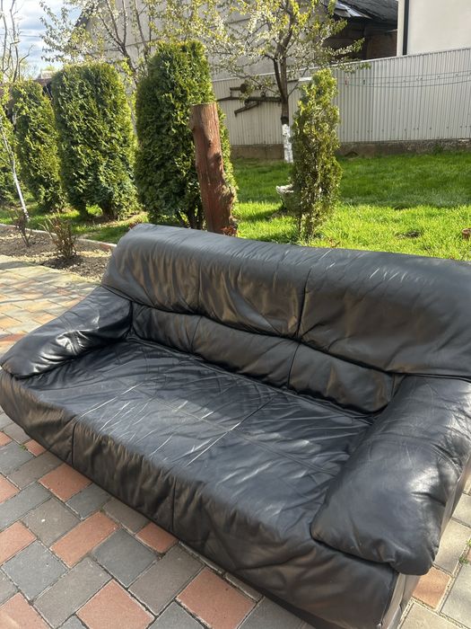 Canapea neagra din piele