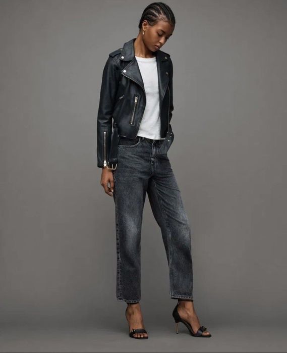 AllSaints Balfern Дамско Кожено яке Агнешка Кожа Черно Small UK 8