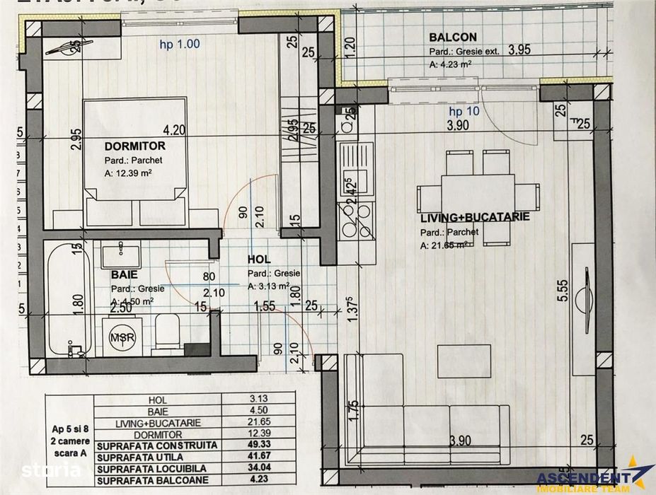 Apartament tip studio, mobilat si utilat modern, terasa,  Cartier Flor