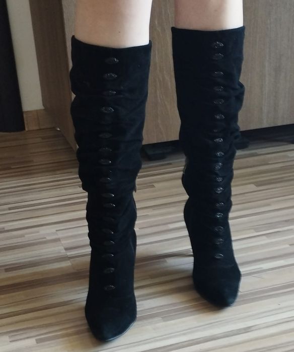 Cizme dama din piele naturală întoarsă, toc 8cm, mărimea 38!