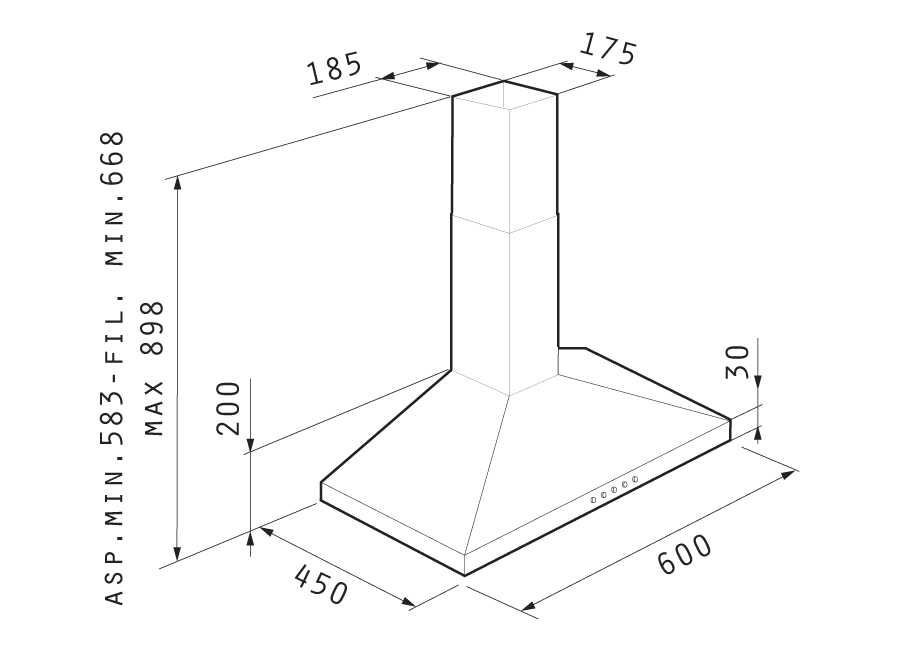 Hota bucatarie Pyramis model Square Chimney Eco Inox dimensiune 60x45cm