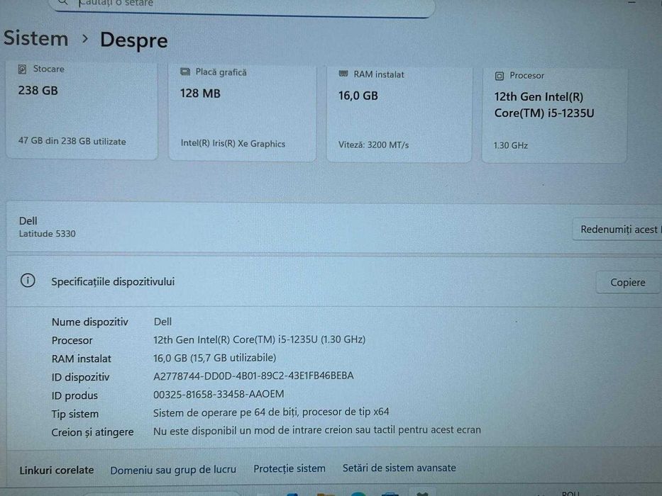 Laptop Dell Latitude 5330, Intel i5-1245U, 16GB DDR4, 256GB NVMe, 13.3 Inch FHD