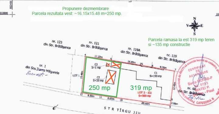 Teren 250 mp  S+P+2E+M la int. Antiaeriana Buc. Magurele Alexandriei