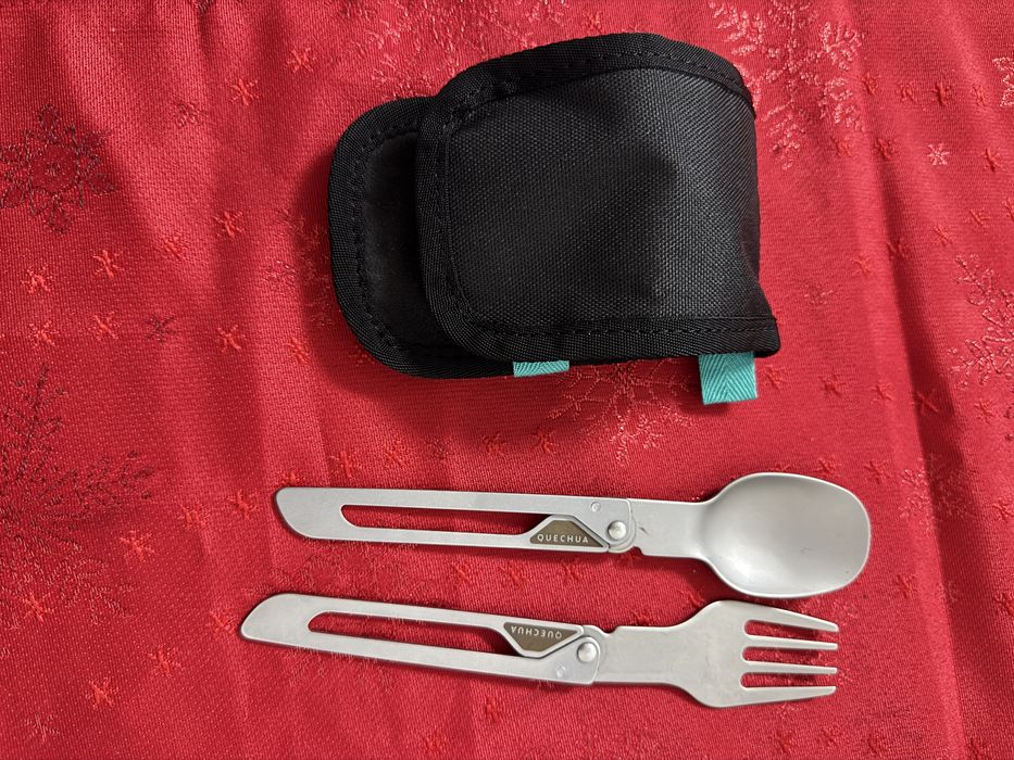 Set 2 tacâmuri pliabile, furculiță + lingură, din oțel inoxidabil camping
