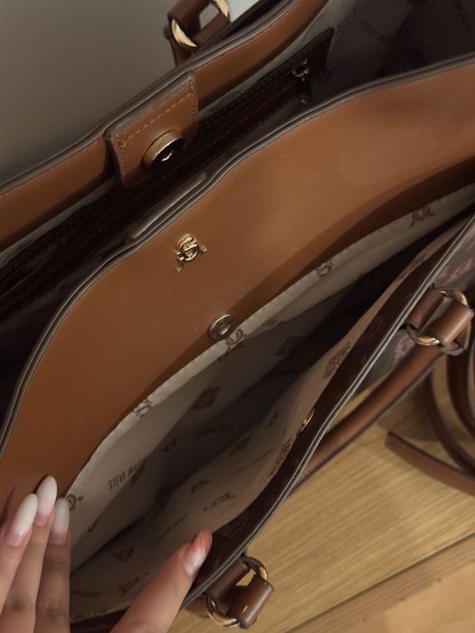 Geantă Steve Madden maro monogram | geantă de umăr | geantă laptop | mare