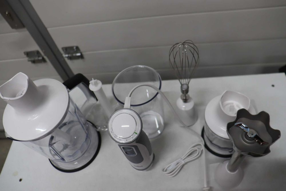 Ръчен блендер Braun MultiQuick 5 Vario MQ 5245WH – пюре с основа от неръждаема стомана, 1000 W, включва комплект от 4 аксесоара, бял/сив