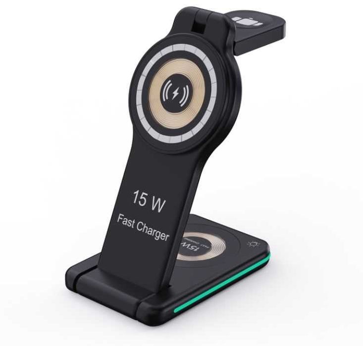 Incarcator Wireless Pliabil Telefon si Ceas Fast Charge 5in1 15w