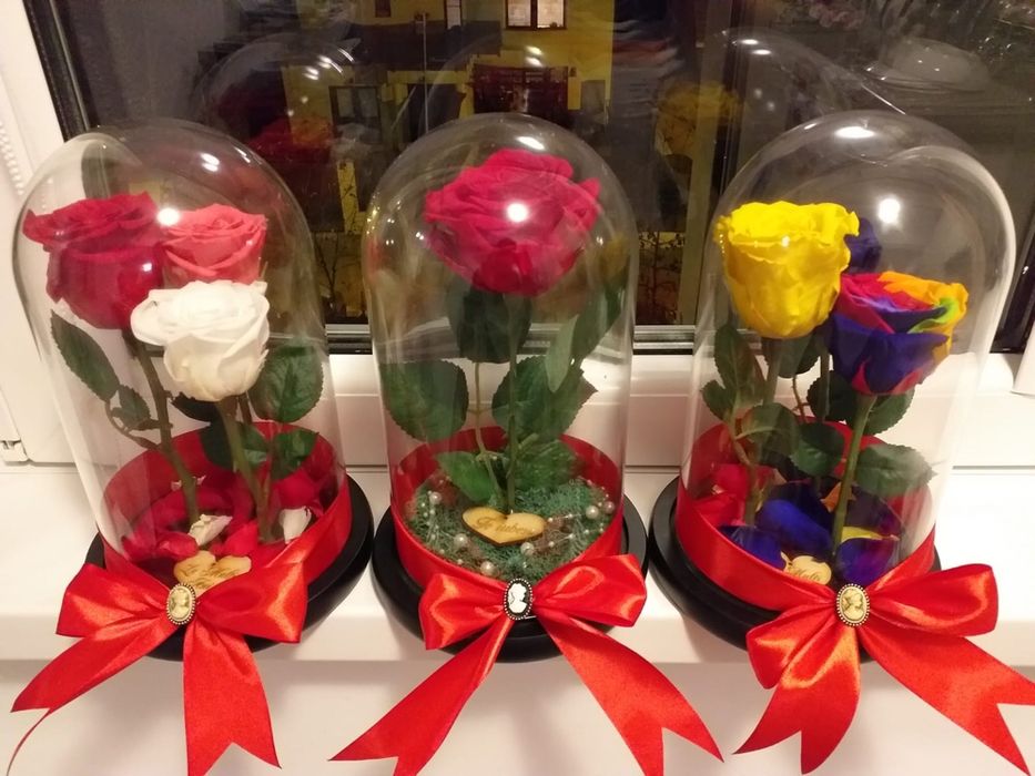 Cadou florii trandafir criogenat in cupola cristalina diverse culori