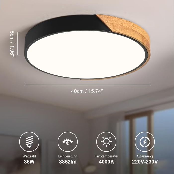 Lampa LED de Tavan Modernă Neagră 40 cm