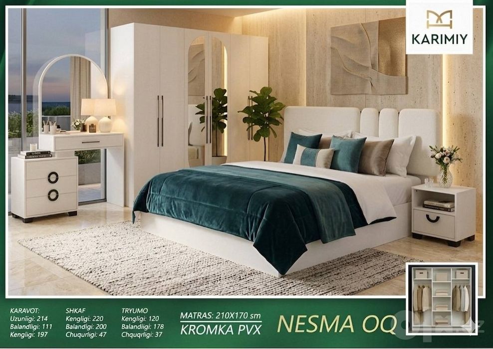 Yotoqxona МебельKaravot(Krovat, divan),shkaf (shkop),2 ta tumba,trumo