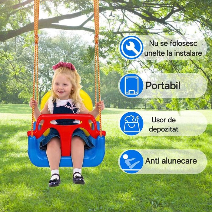 Leagan de copii 3 in 1, pentru curte sau gradina, spatios/detasabil