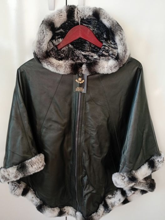 Двулицева  пелерина от естествена кожа и косъм нова