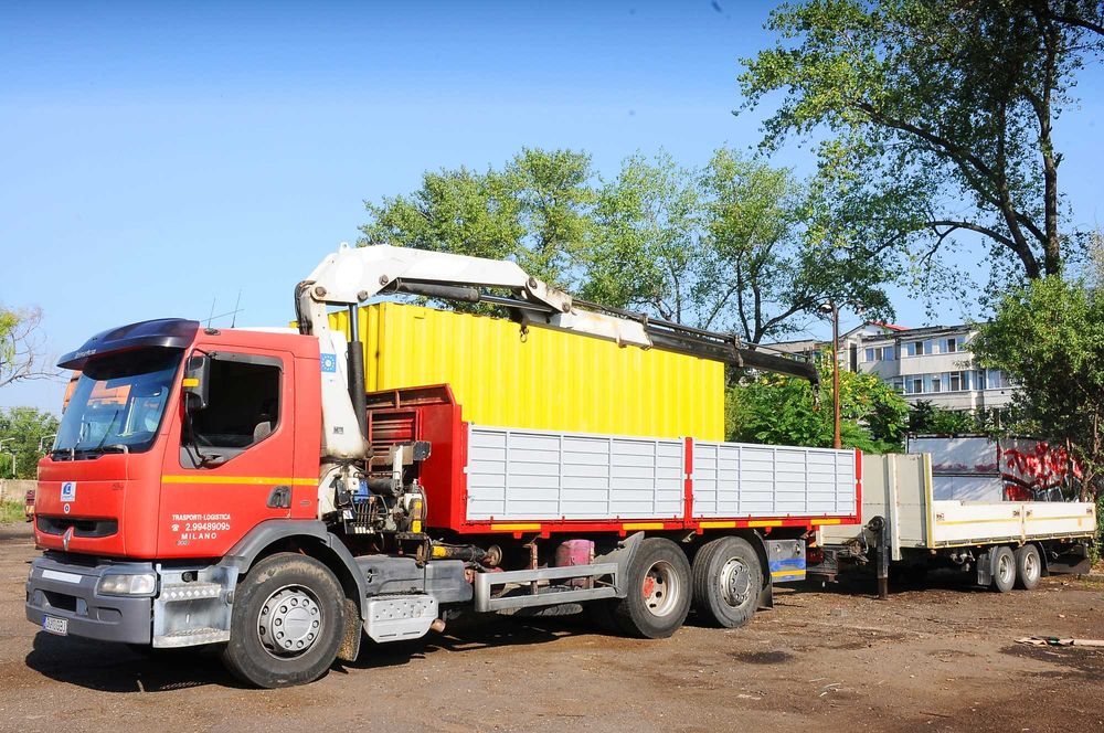 Servicii transport marfa camion cu macara+remorca ridicari/basculari/containere/materiale de constructii, macara 7 tone