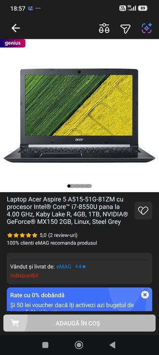 Laptop Acer Aspire | Intel Core i7-8550U | SSD 1TB (Nou) | NVIDIA MX15