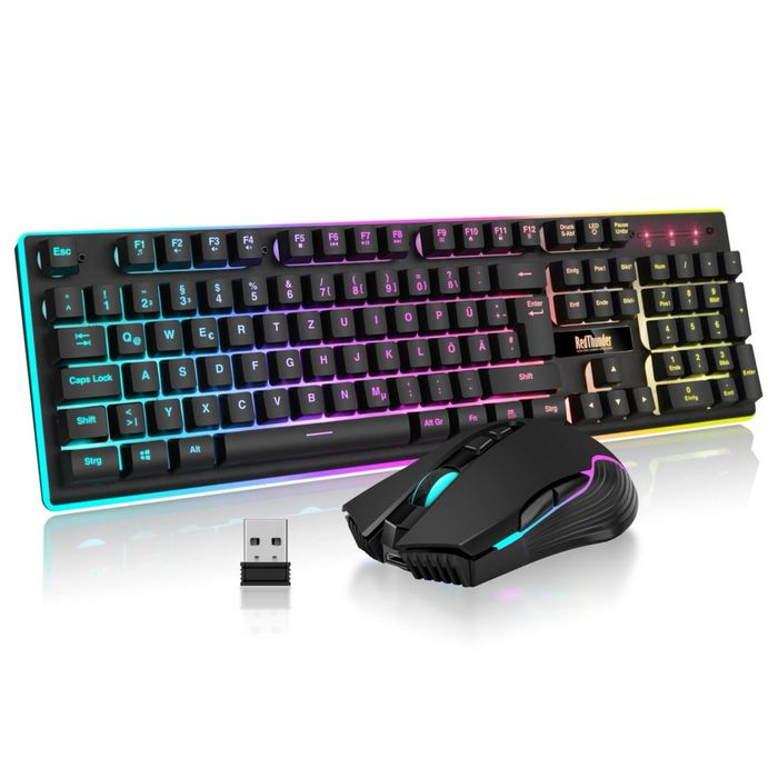 RedThunder Set Tastatură și Mouse Gaming Wireless 3200 DPI Baterie 3000mA – Negru QWERTZ