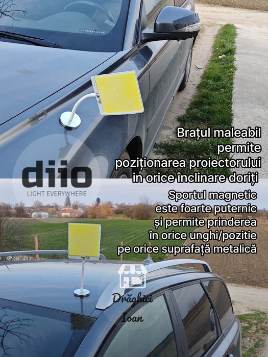 Lampa LED COB 50W 360° cu talpa magnetică de putere, telecomandă cu multiple funcții și full reglabilă