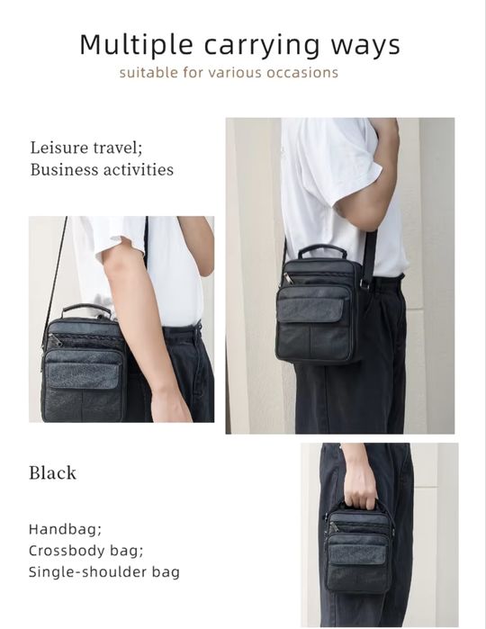 Мъжка ежедневна кожена чанта с класически дизайн /Черна естест. кожа!