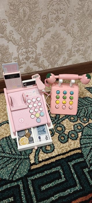 Деревянный игровой набор Кассовый аппарат и телефон