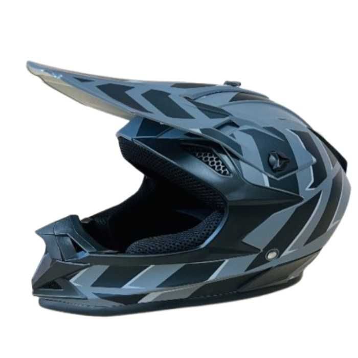 Кросова каска, за мотор, Атв, Вело, Гланц, Сиво и черно