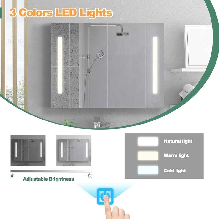 Шкаф за баня с вградено LED осветление – CLIPOP WFBS-BC-D0182WH