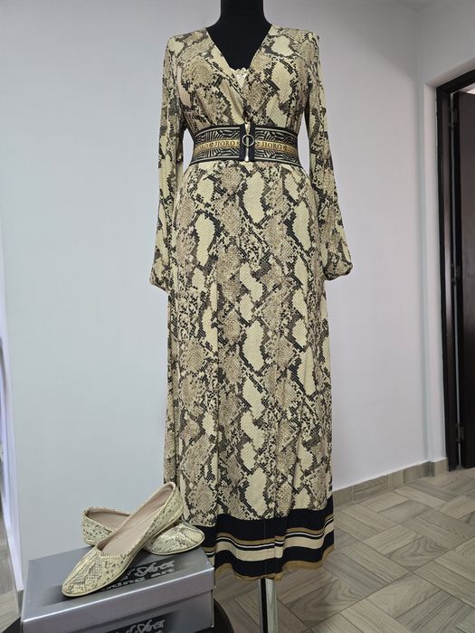 Balerini snake print din piele naturala moale, talpa usoara;