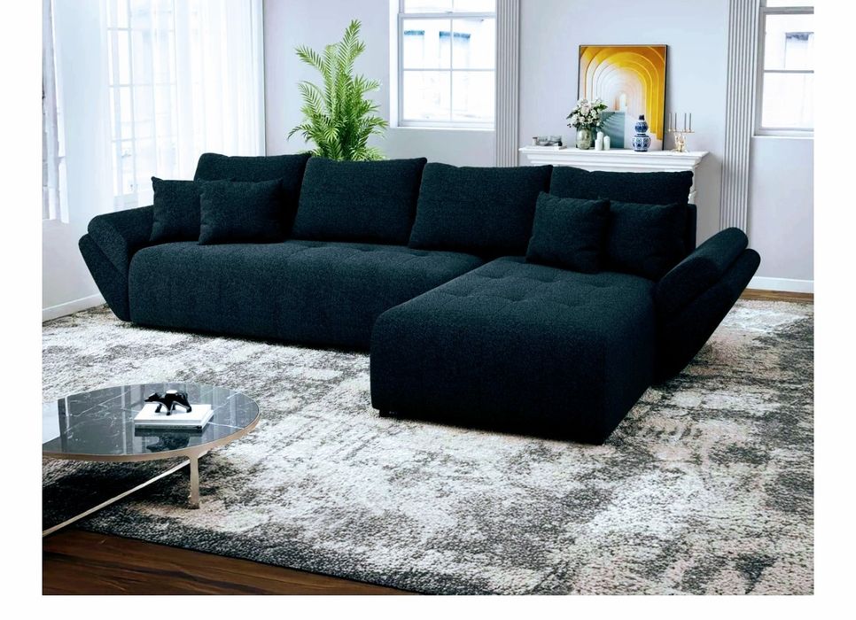 Colțar extensibil dumonde cu ladă de depozitare Berlin XL Monte Negru 99 II 350x185 cm