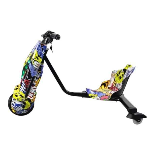 Tricicleta electrica pentru drifturi 360, motor 250W, 36V, Graffiti galben