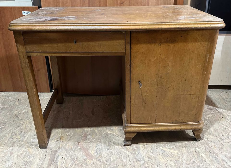 Birou Vintage din Lemn Stil ArtDeco; Birou cu usa si sertar