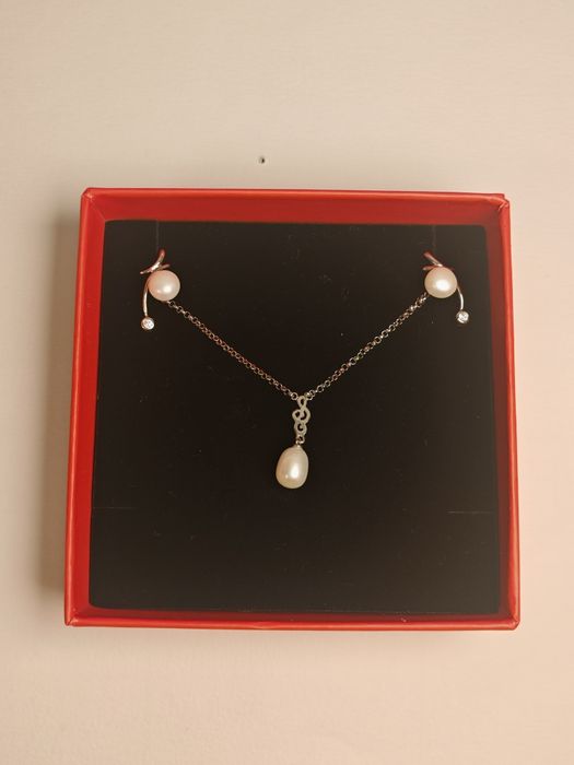 set colier si cercei din argint cu perle