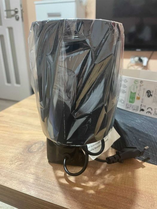 Нощна лампа за спалня, черна, керамична основа