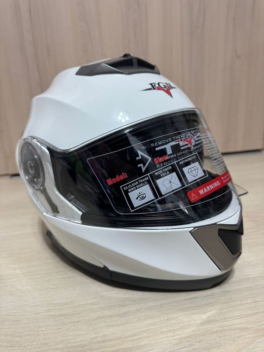 Casca moto atv flip-up FGN alb/negru lucios S M L XL XXL
