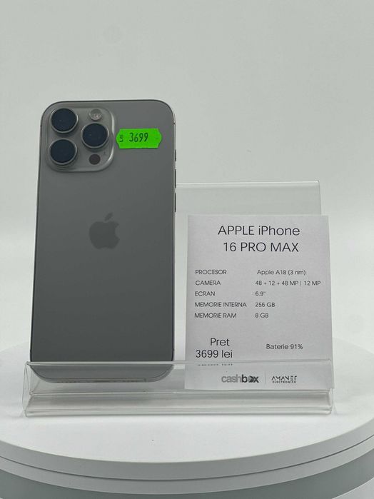 Iphone 16 Pro Max 256gb Baterie 91% Garantie 24 Luni CashBox