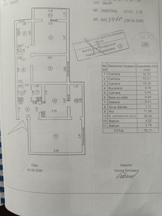 Apartament 3 camere, M39C, 77m, 4/4, 2 băi și 2 balcoane.