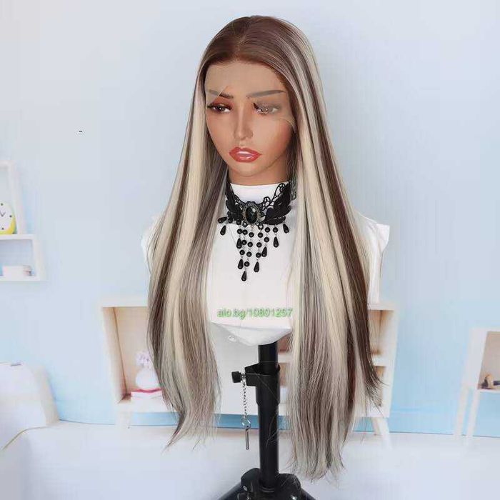 Лейс фронт перука 80 см руса с кафяви кичури – синтетична 13х4х1