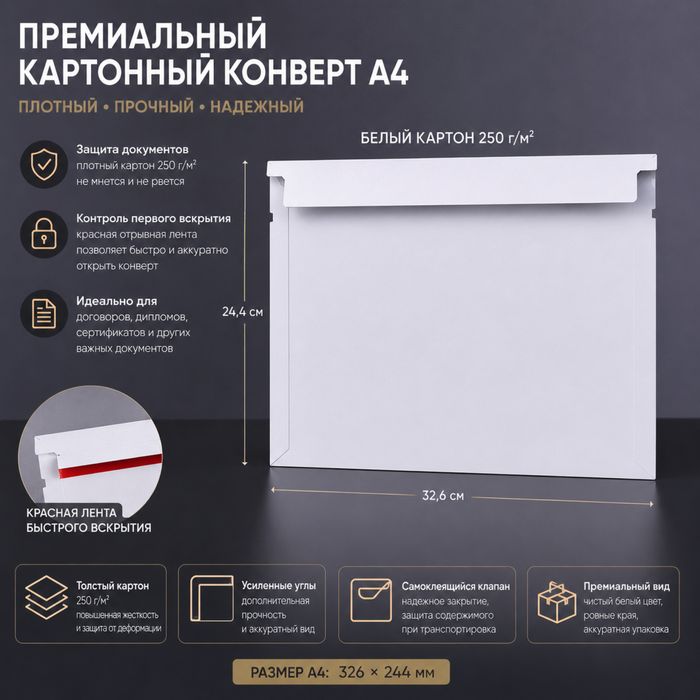 Конверт для корреспонденции А4 , 244х326 , плотность 250г