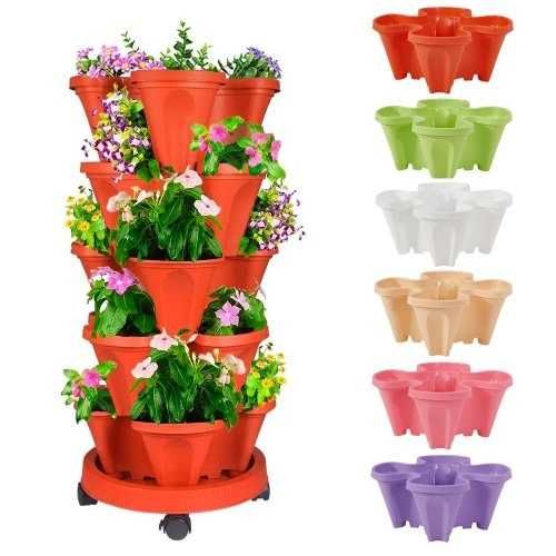 Тройна модулна саксия за тераса за вертикално отглеждане на ягоди, домати и цветя