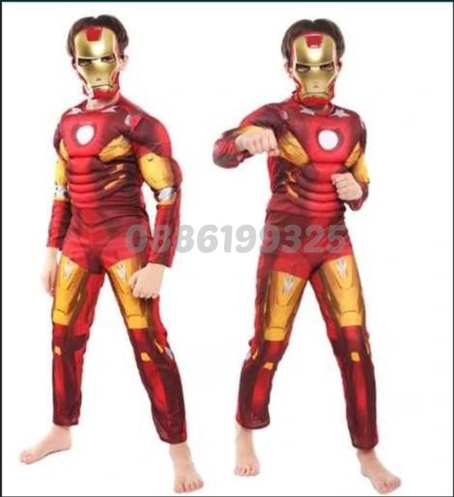 Детски костюм на Железния човек с мускули и маска + ПОДАРЪК